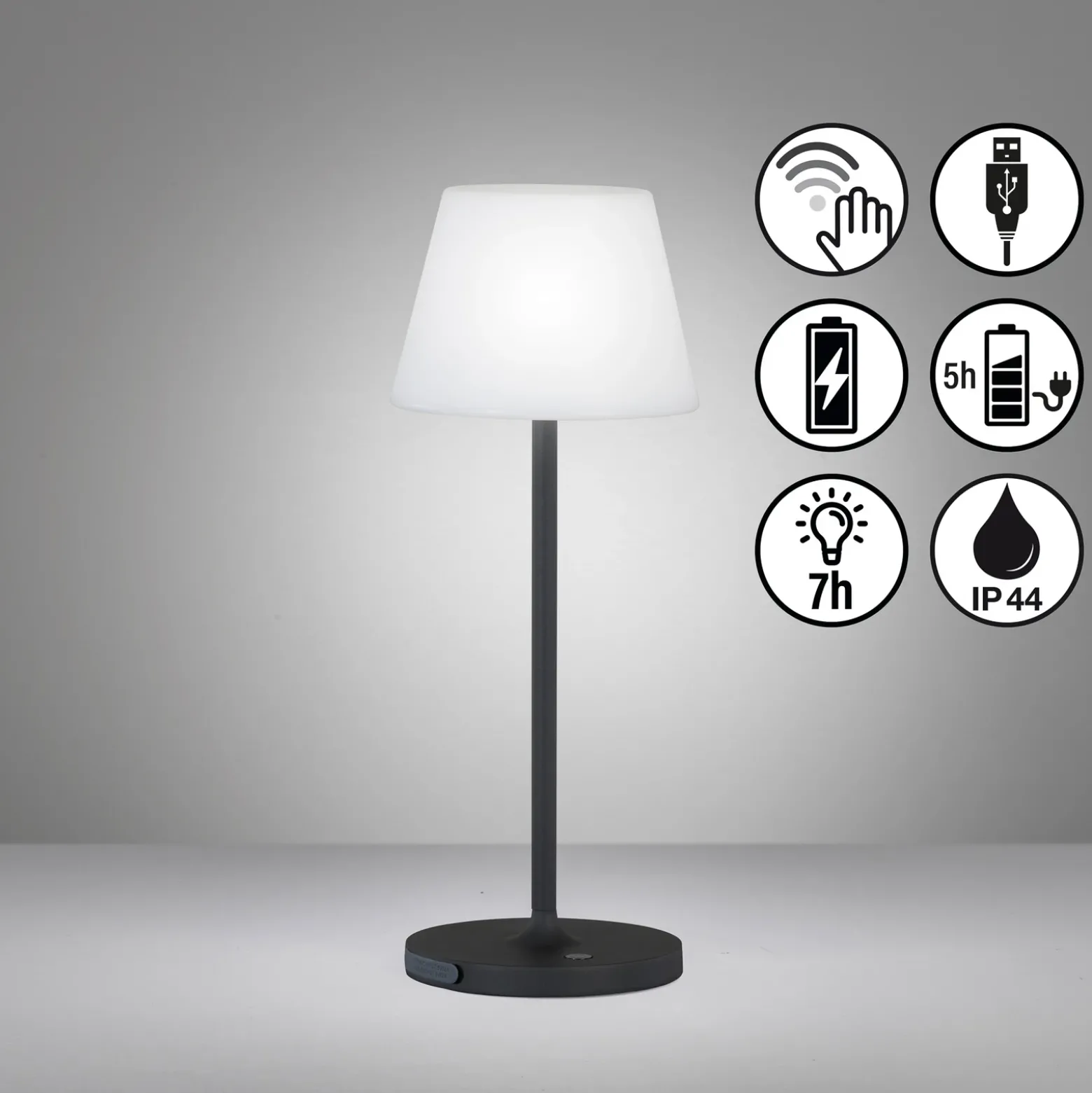 Lámpara de mesa LED con batería Flus, negro/blanco