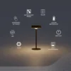 Lámpara de mesa LED con batería recargable Calex Parma, atenuable, negro