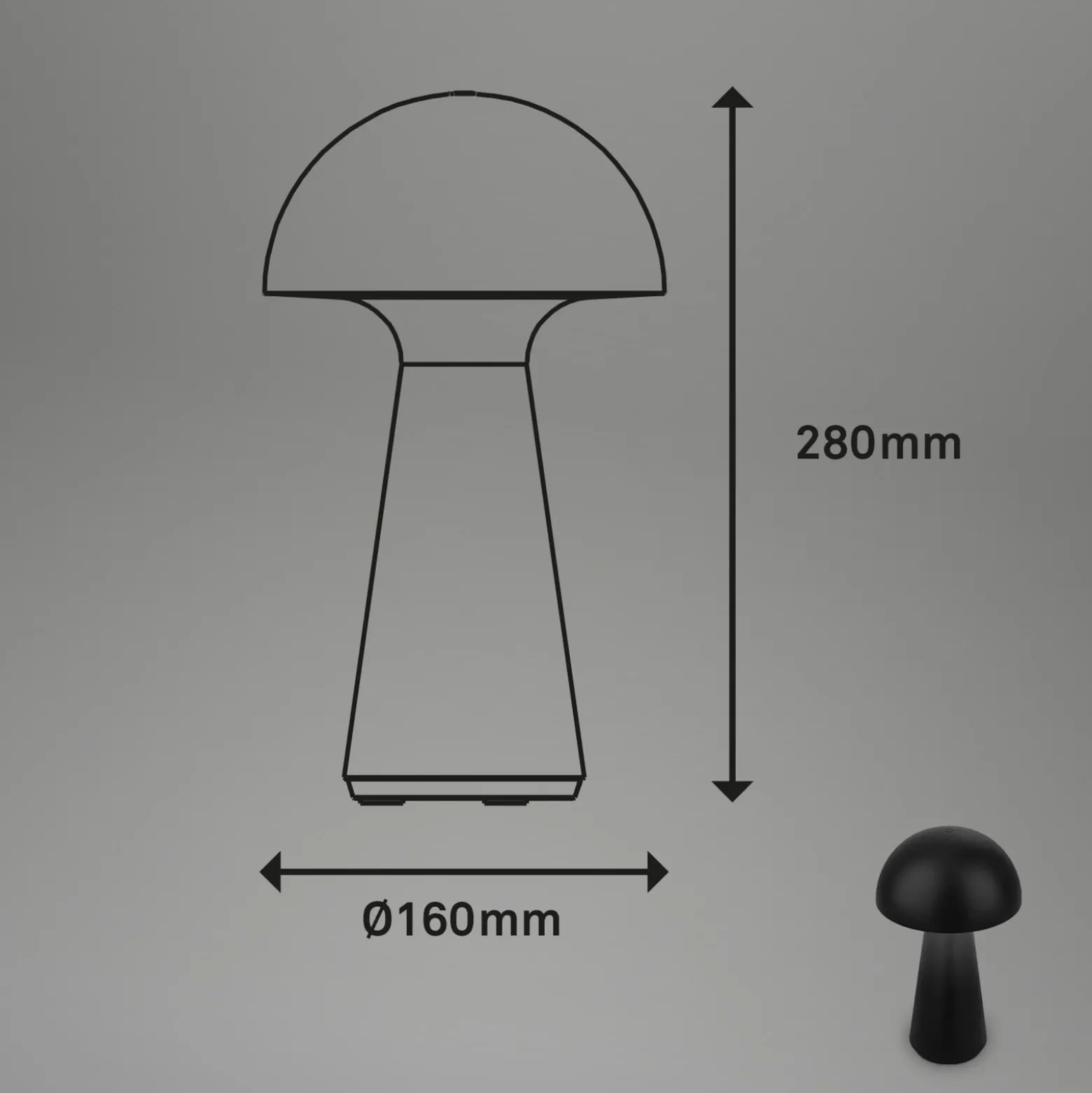 Lámpara de mesa LED Fungo, recargable, negra