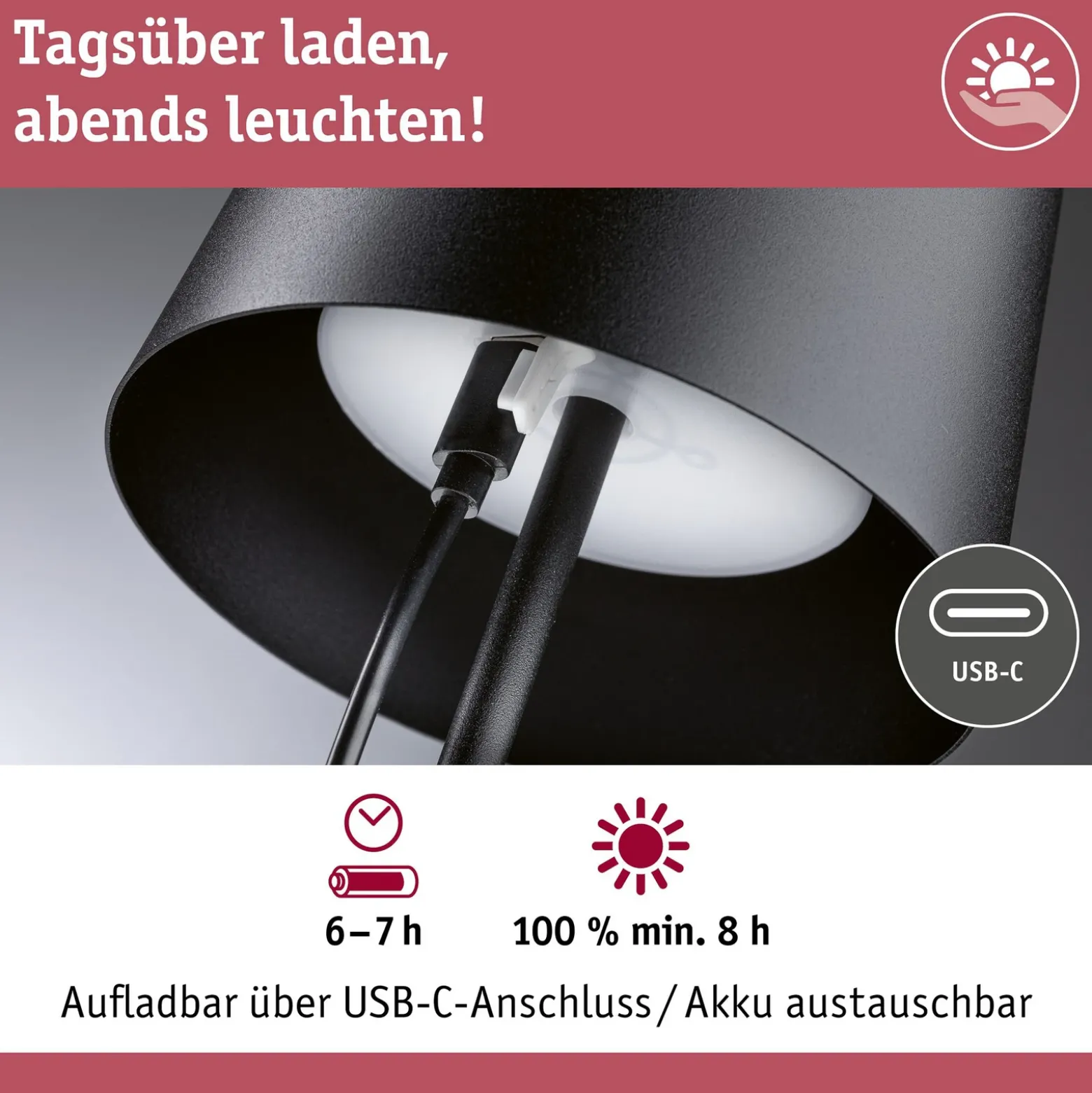 Lámpara de mesa LED Gilo de Paulmann, negra, plástico, IP44
