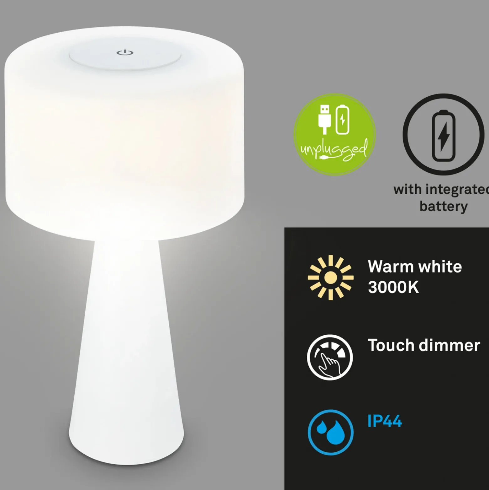 Lámpara de mesa LED Halo, a pilas, blanca