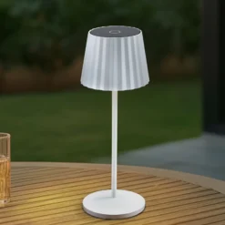 Lámpara de mesa LED Lindby Esali, blanca, ranuras, 29 cm