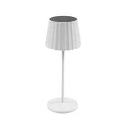 Lámpara de mesa LED Lindby Esali, blanca, ranuras, 29 cm