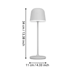 Lámpara de mesa LED Mannera con batería, gris