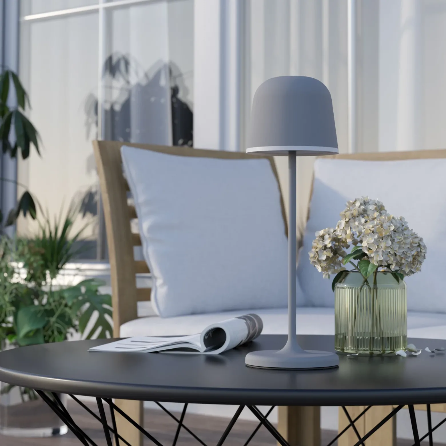 Lámpara de mesa LED Mannera con batería, gris