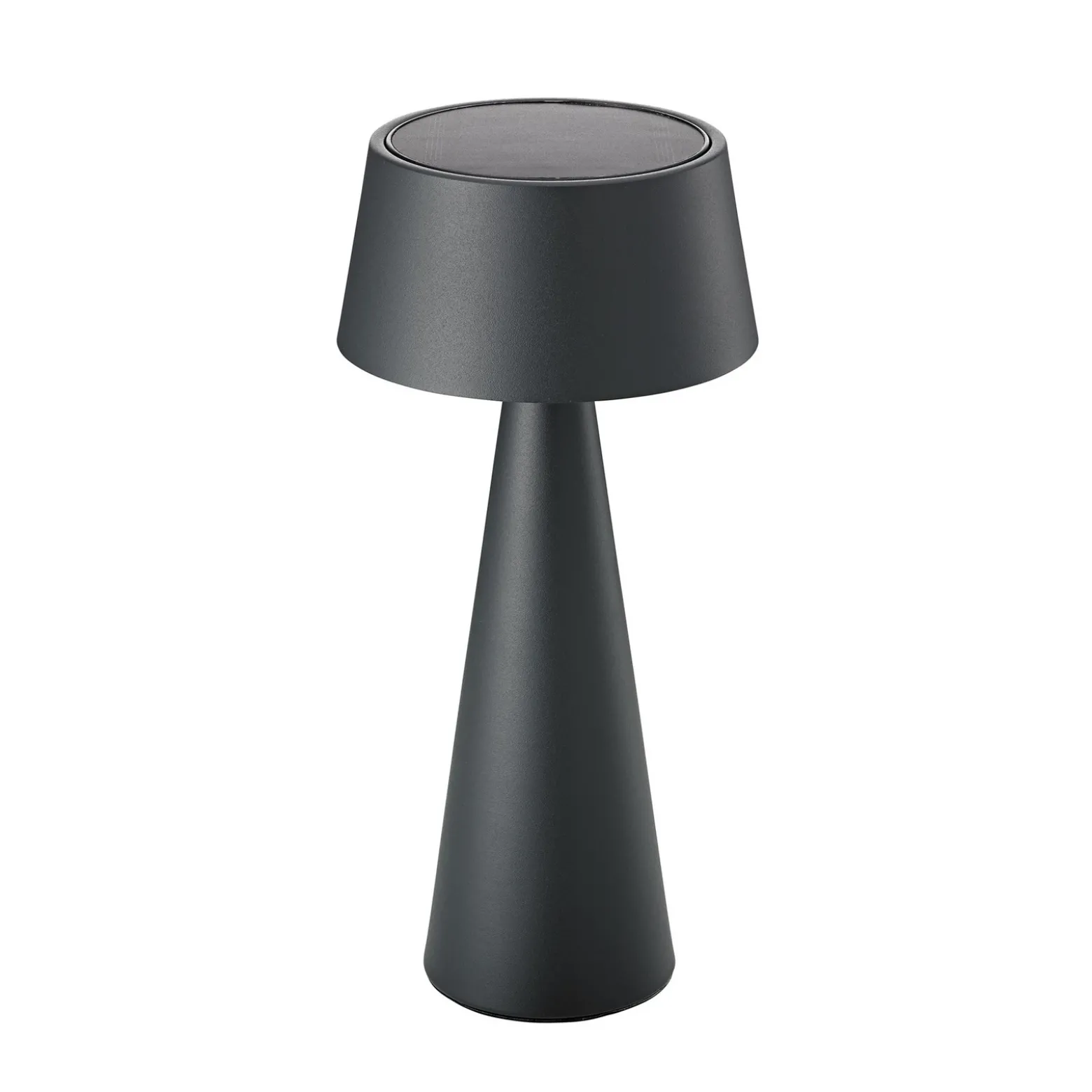 Lámpara de mesa LED recargable Solino, grafito, solar/USB, 26 cm IP44
