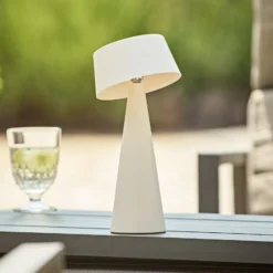 Lámpara de mesa LED recargable Solino, blanca, solar/USB, 26 cm, IP44