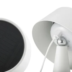 Lámpara de mesa LED recargable Solino, blanca, solar/USB, 26 cm, IP44