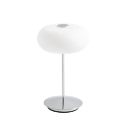 Lámpara de mesa LED recargable Lucande Anoria, cromada/blanca, cristal, IP44,