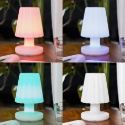 Lámpara de mesa LED recargable Jovem de Lindby, blanca, plástico, RGB