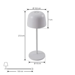 Lámpara de mesa LED recargable Lindby Arietty, blanca, atenuable, IP65