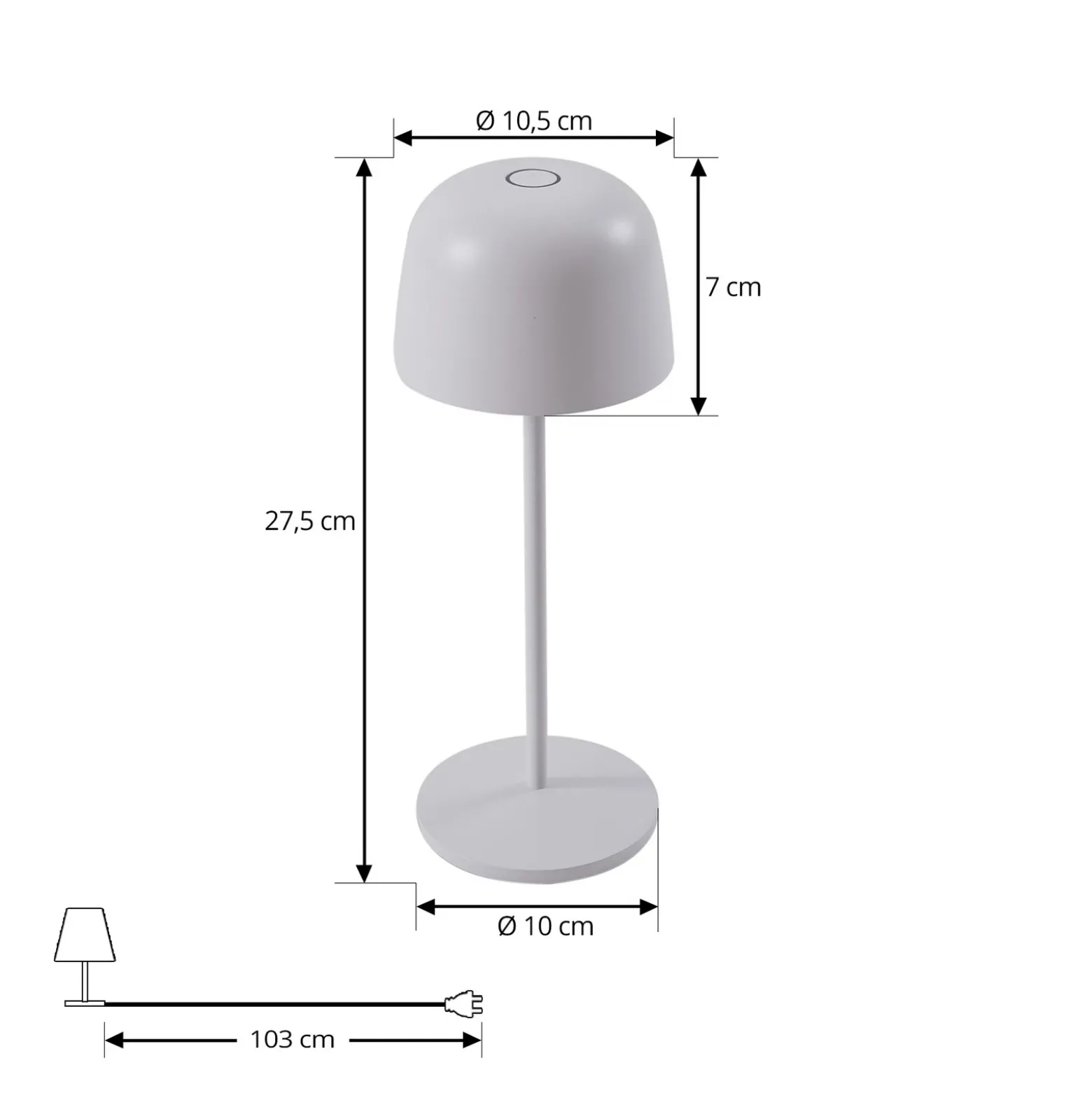 Lámpara de mesa LED recargable Lindby Arietty, blanca, atenuable, IP65