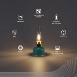 Lámpara de mesa LED recargable Calex Lavinio, verde, con atenuador