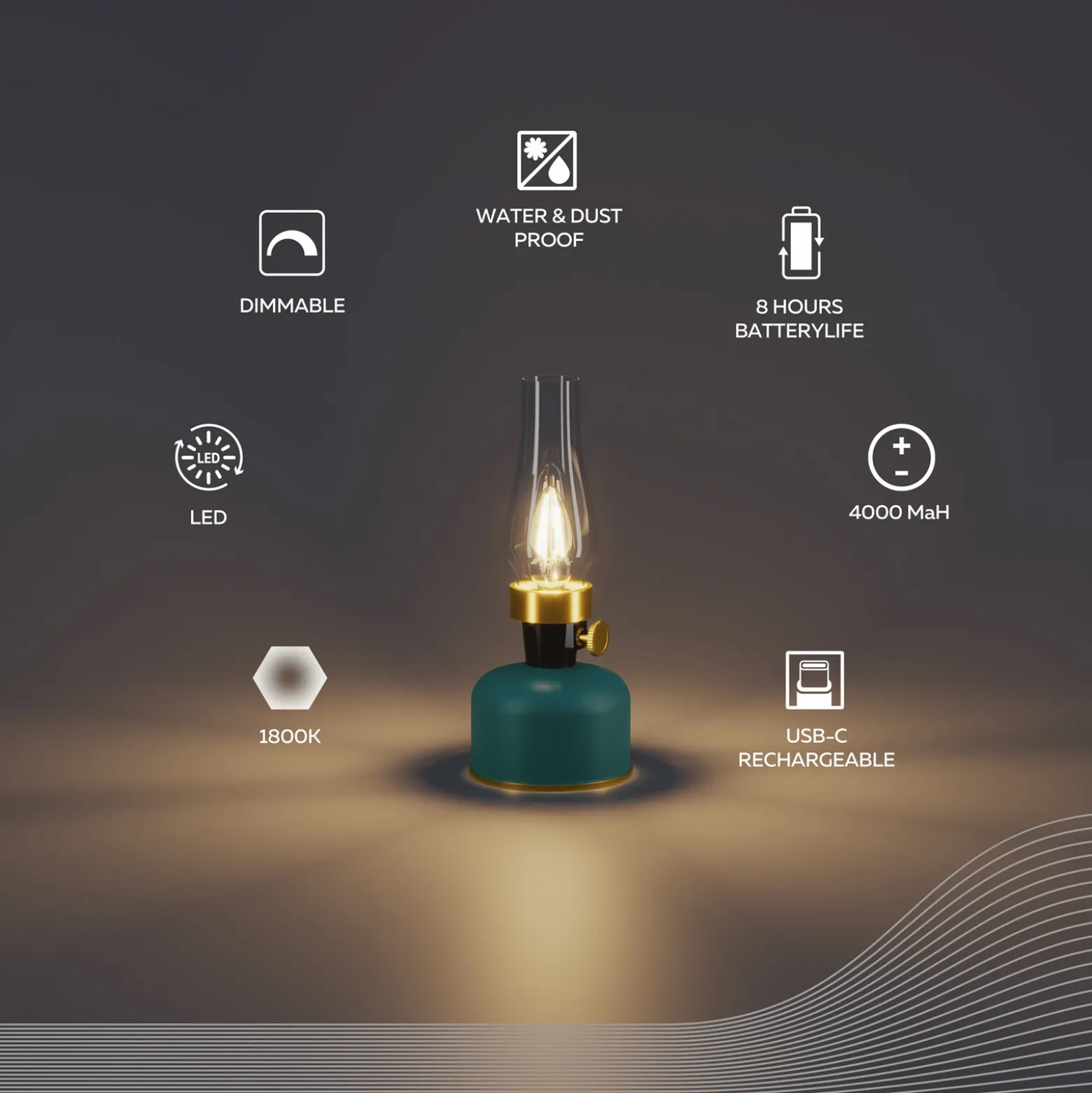 Lámpara de mesa LED recargable Calex Lavinio, verde, con atenuador