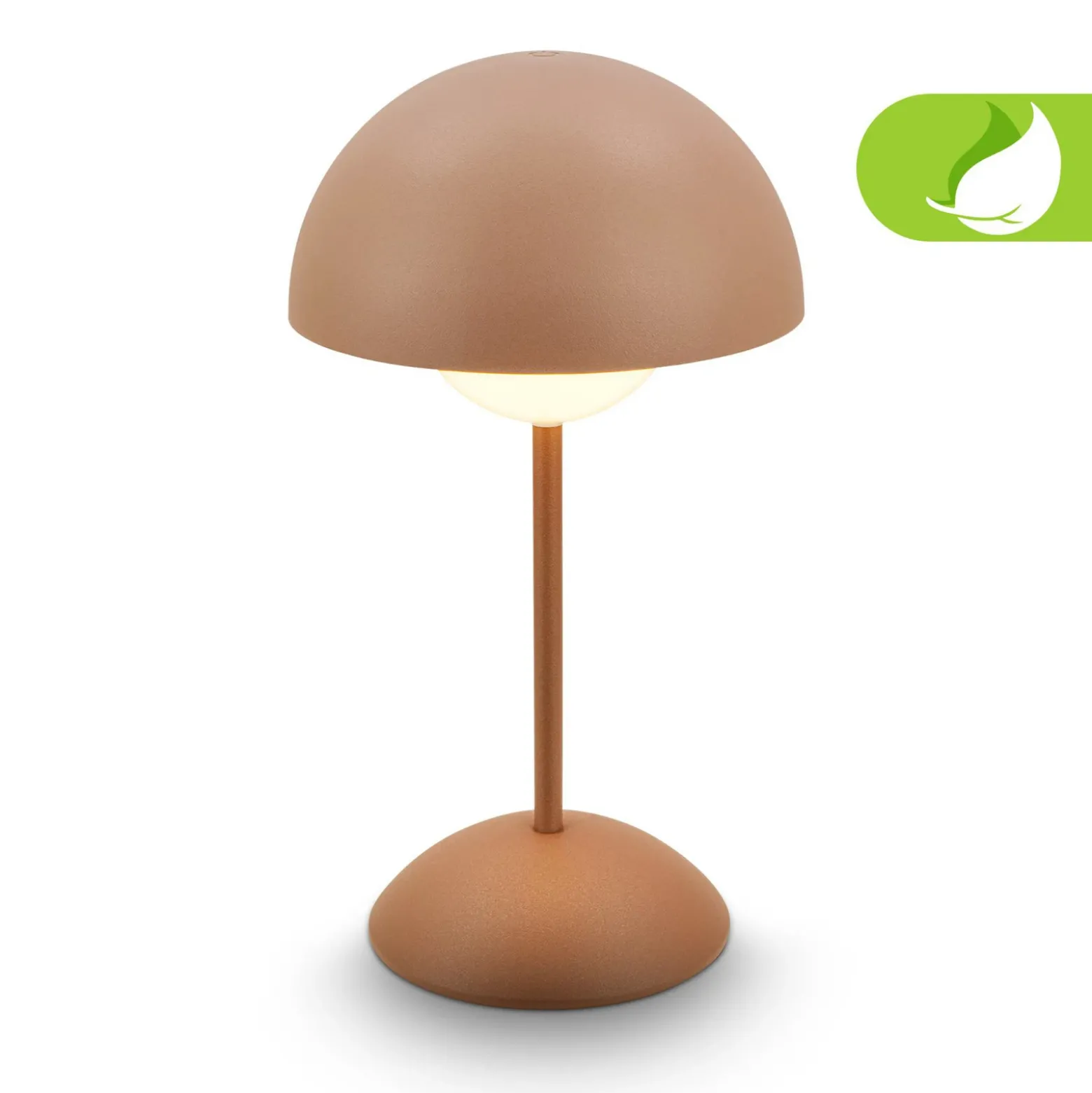 Lámpara de mesa LED recargable Kugle, marrón, metal, IP44, atenuable