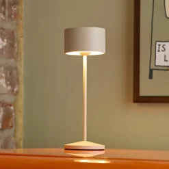 Lámpara de mesa LED recargable Veluna, beige, altura 25 cm, IP44, CCT atenuable