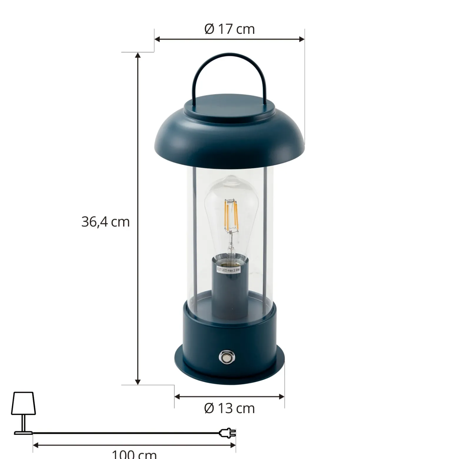 Lámpara de mesa LED recargable Lindby Yvette, azul, IP44, regulador táctil