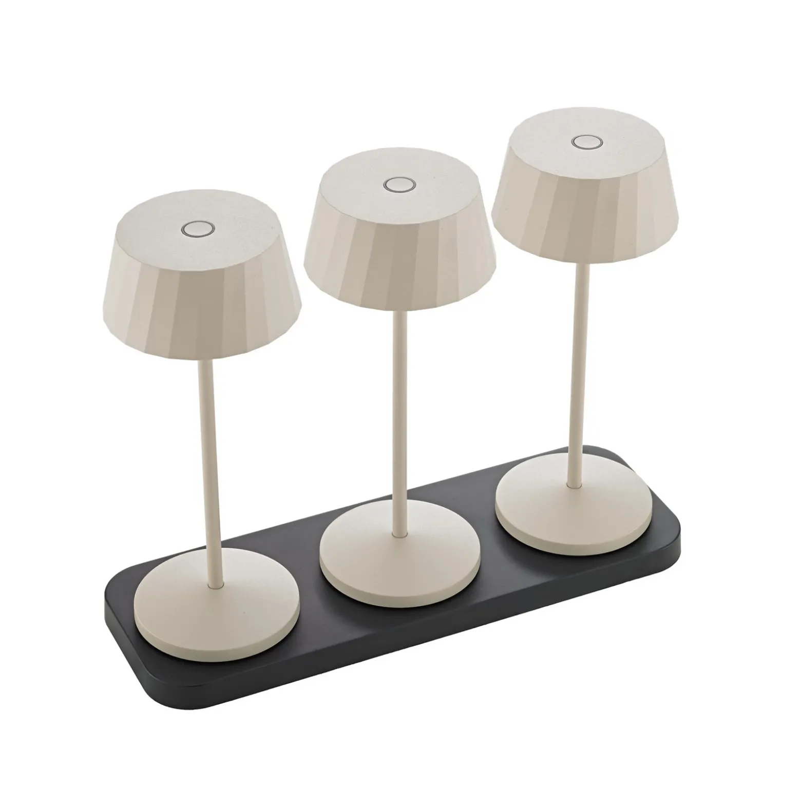 Lámpara de mesa LED recargable Facetta, juego de 3, beige, 22 cm, IP44