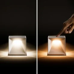 Lámpara de mesa LED recargable Nutalis, gris niebla, IP54, atenuable