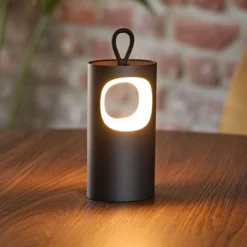 Lámpara de mesa LED recargable Lunari, negro, 16 cm, metal, CCT IP44
