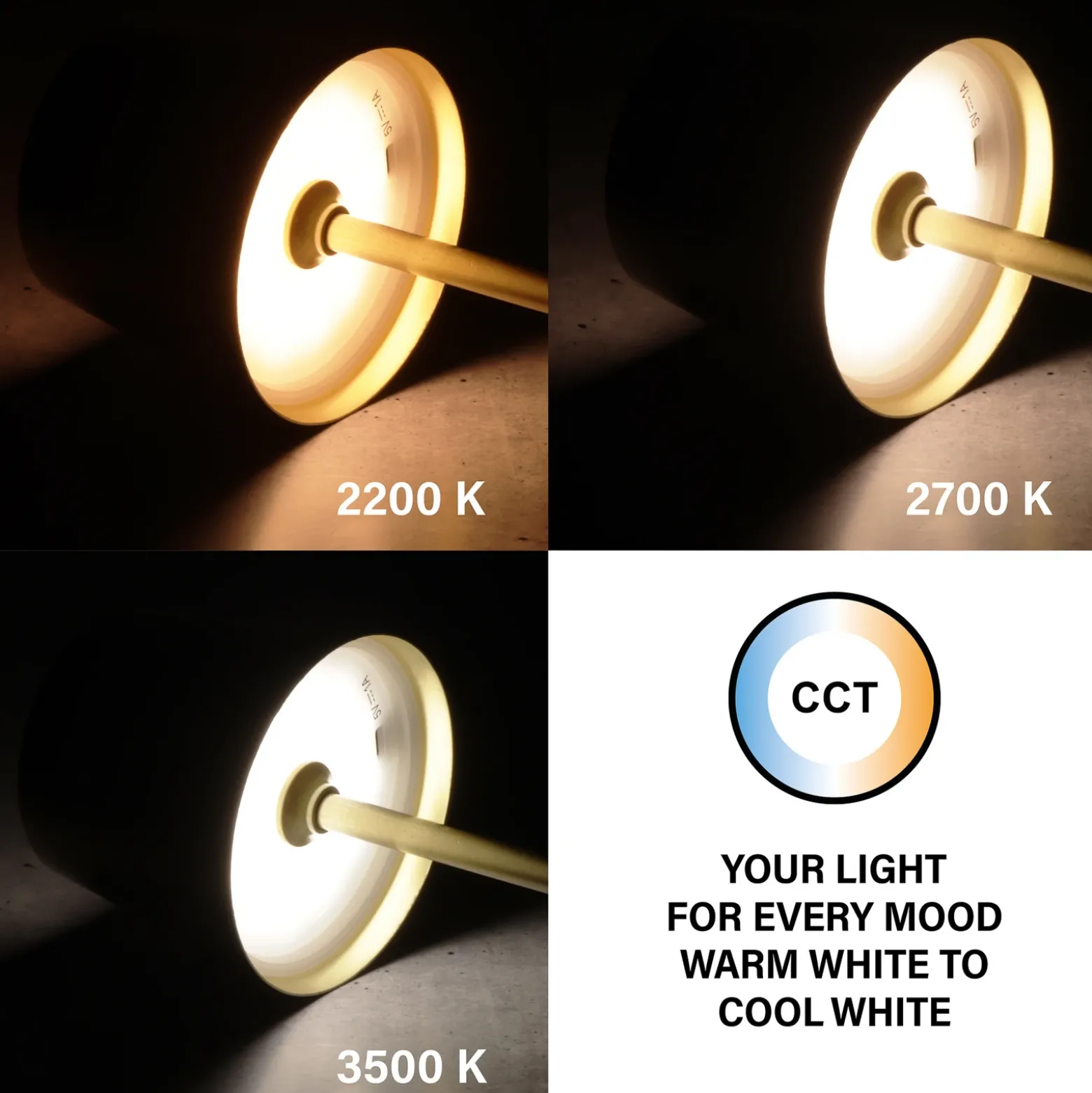 Lámpara de mesa LED recargable Roxi, color latón, metal, IP54, atenuador