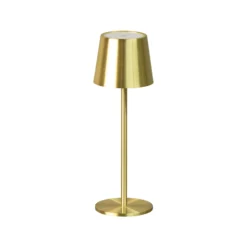 Lámpara de mesa LED recargable Roxi, color latón, metal, IP54, atenuador