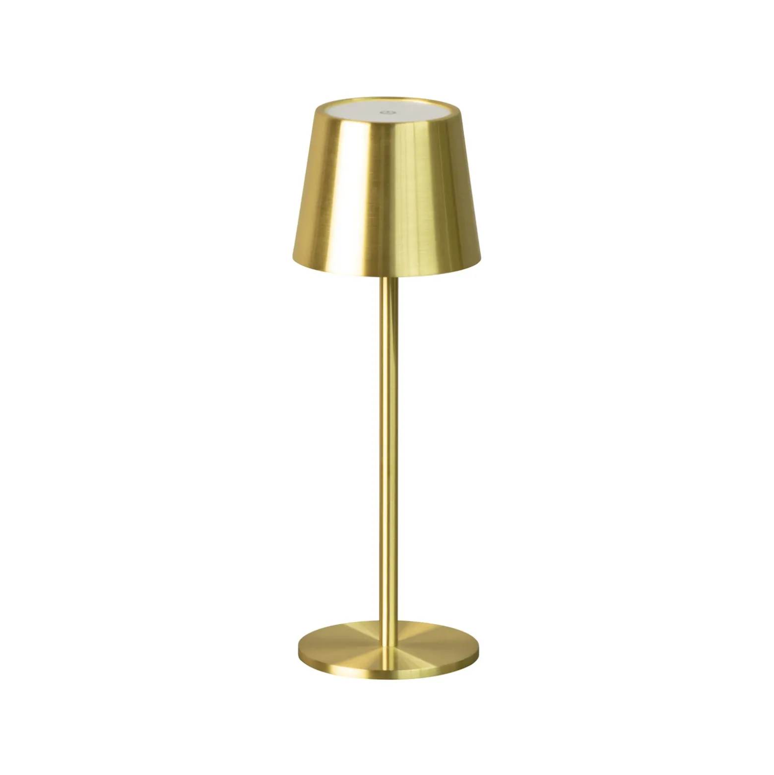 Lámpara de mesa LED recargable Roxi, color latón, metal, IP54, atenuador
