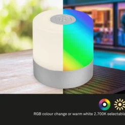 Lámpara de mesa LED recargable Smal, cromo, RGBW, plástico, 7 cm