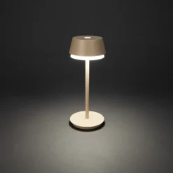 Lámpara de mesa LED recargable Lyon, color arena, IP54, atenuador, CCT, RGB
