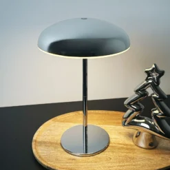 Lámpara de mesa LED recargable Brilo unplugged Caxa 30 cm, cromada