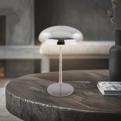 Lámpara de mesa LED recargable Brilo unplugged Caxa 30 cm, cromada