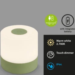 Lámpara de mesa LED recargable Smal, verde, 2.700K, atenuable