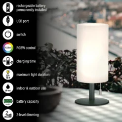 Lámpara de mesa LED recargable Larino, altura 28 cm