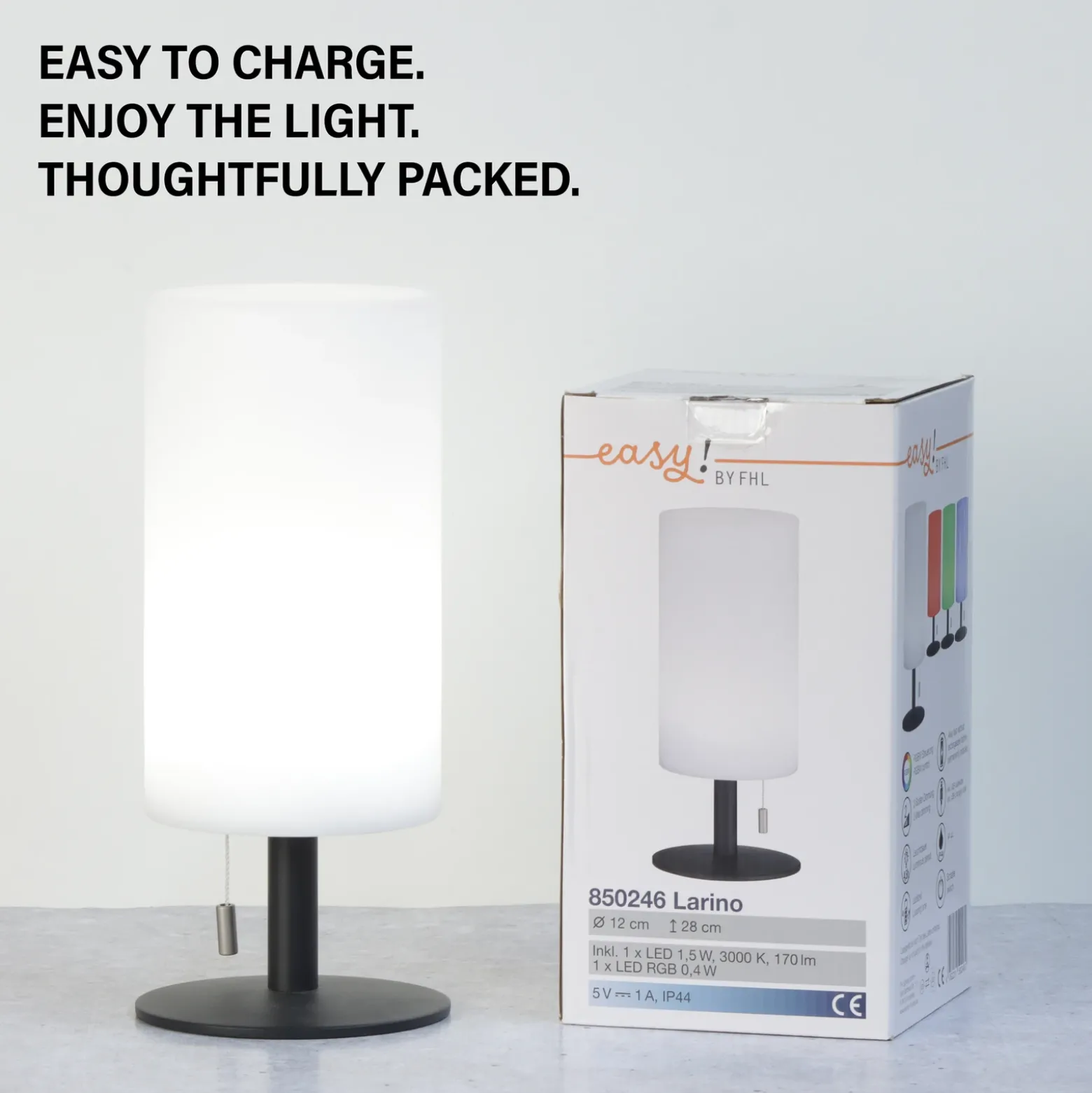Lámpara de mesa LED recargable Larino, altura 28 cm
