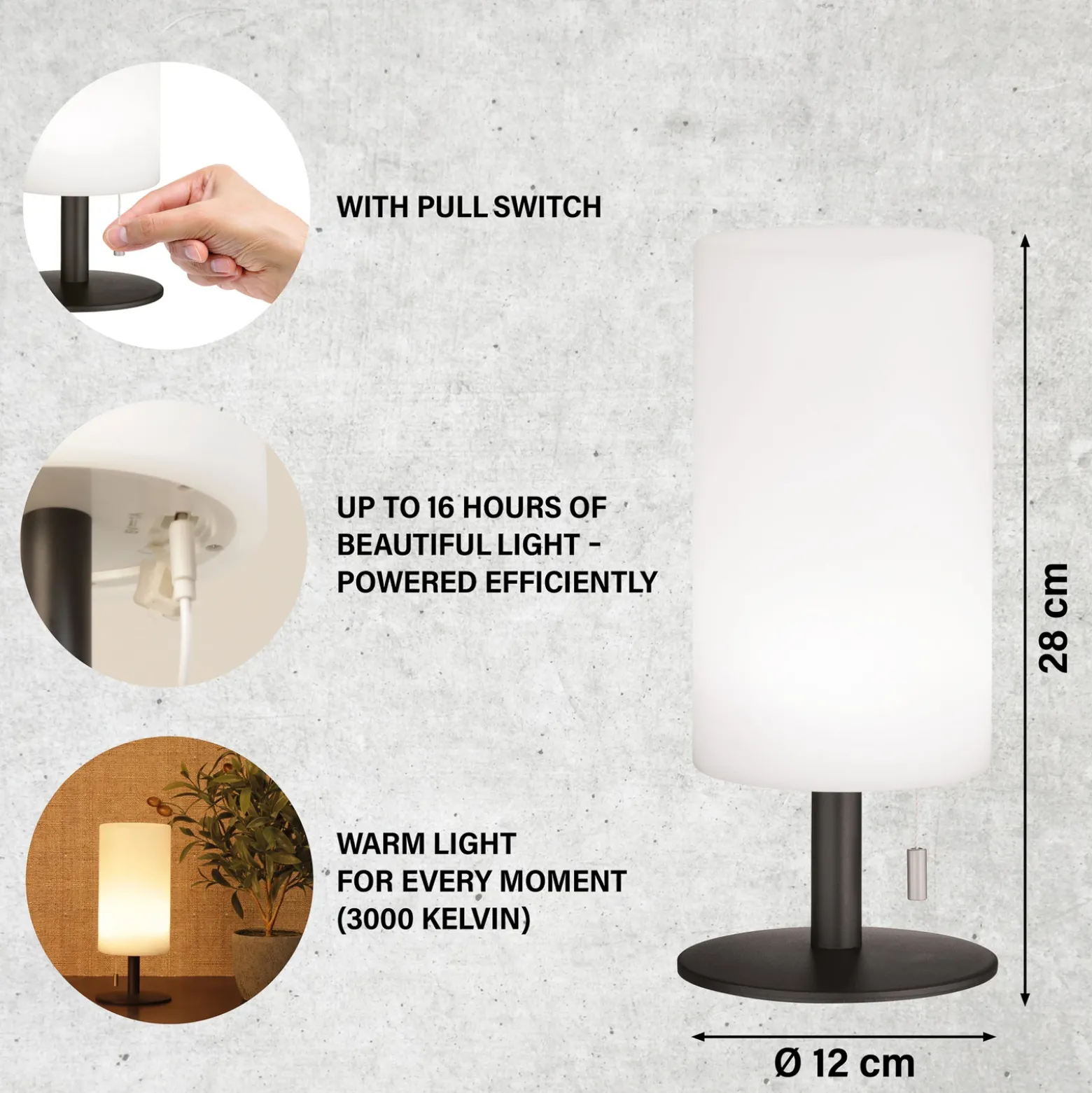 Lámpara de mesa LED recargable Larino, altura 28 cm