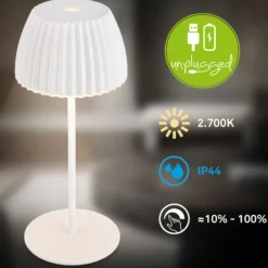 Lámpara de mesa LED recargable Brilo unplugged Riffle, 20 cm, blanca