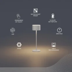 Lámpara de mesa LED recargable Calex Serino, arena, aluminio, 2700 K