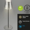 Lámpara de mesa LED recargable Kiki, plata envejecida, IP44, 3.000K