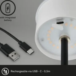 Lámpara de mesa LED recargable Kiki, plata envejecida, IP44, 3.000K