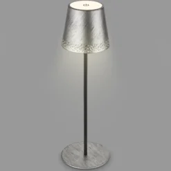 Lámpara de mesa LED recargable Kiki, plata envejecida, IP44, 3.000K