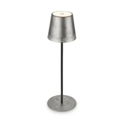 Lámpara de mesa LED recargable Kiki, plata envejecida, IP44, 3.000K