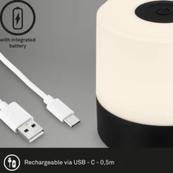 Lámpara de mesa LED recargable Smal, negra, 2.700K, atenuable