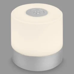 Lámpara de mesa LED recargable Smal, color cromo, 2.700K, atenuable