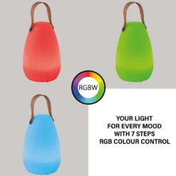 Lámpara de mesa LED recargable Ruby, Ø 14 cm, blanca, IP44, RGB atenuable