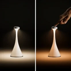 Lámpara de mesa LED recargable Nudrop mini, beige duna, IP54, atenuable