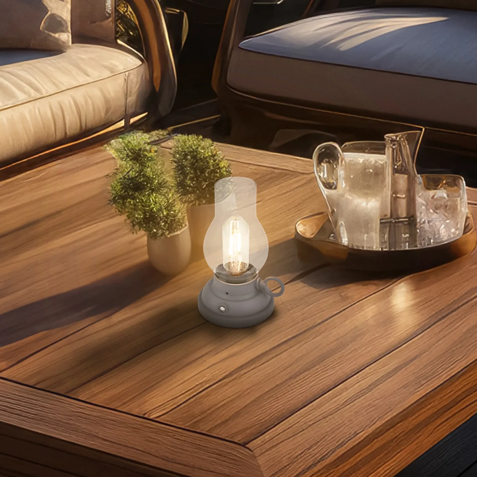 Lámpara de mesa LED recargable Brilo unplugged Kanea, antracita, 18 cm