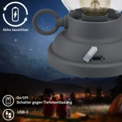 Lámpara de mesa LED recargable Brilo unplugged Kanea, antracita, 18 cm