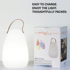 Lámpara de mesa LED recargable Ruby, Ø 18 cm, blanca, IP44, RGB atenuable