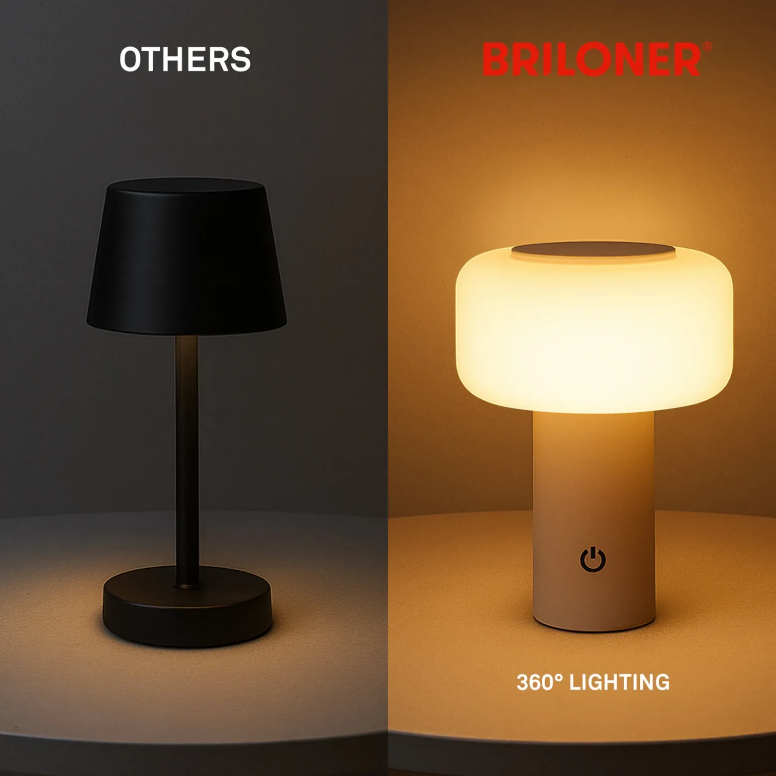 Lámpara de mesa LED recargable Juna, beige, IP44, atenuable, 20 cm