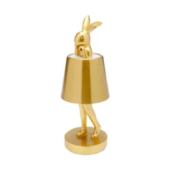 Lámpara de mesa LED recargable KARE Animal Rabbit, dorada, IP54, 29 cm